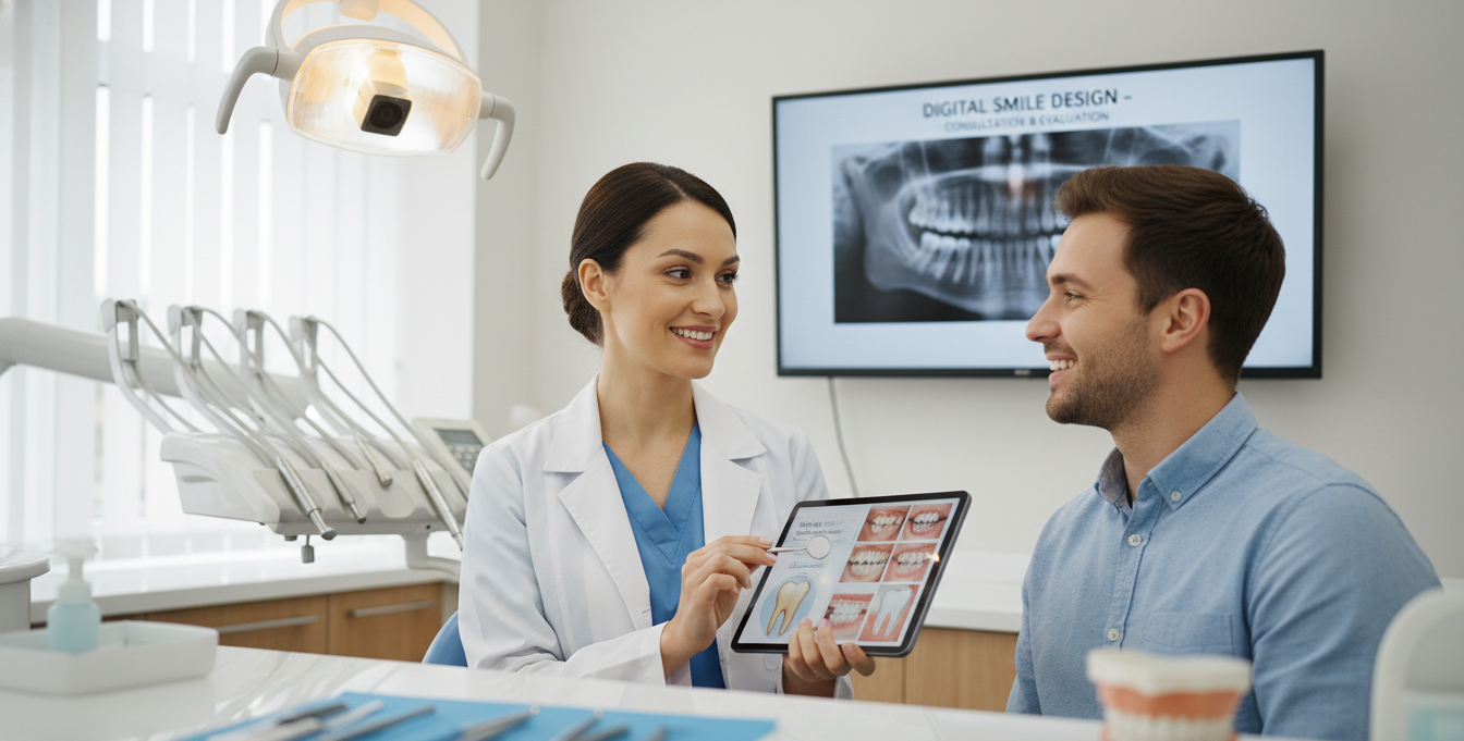 How do veneers work: step-by-step application process showing tooth preparation, digital impression, and bonding — Clinica Viena, Medellín